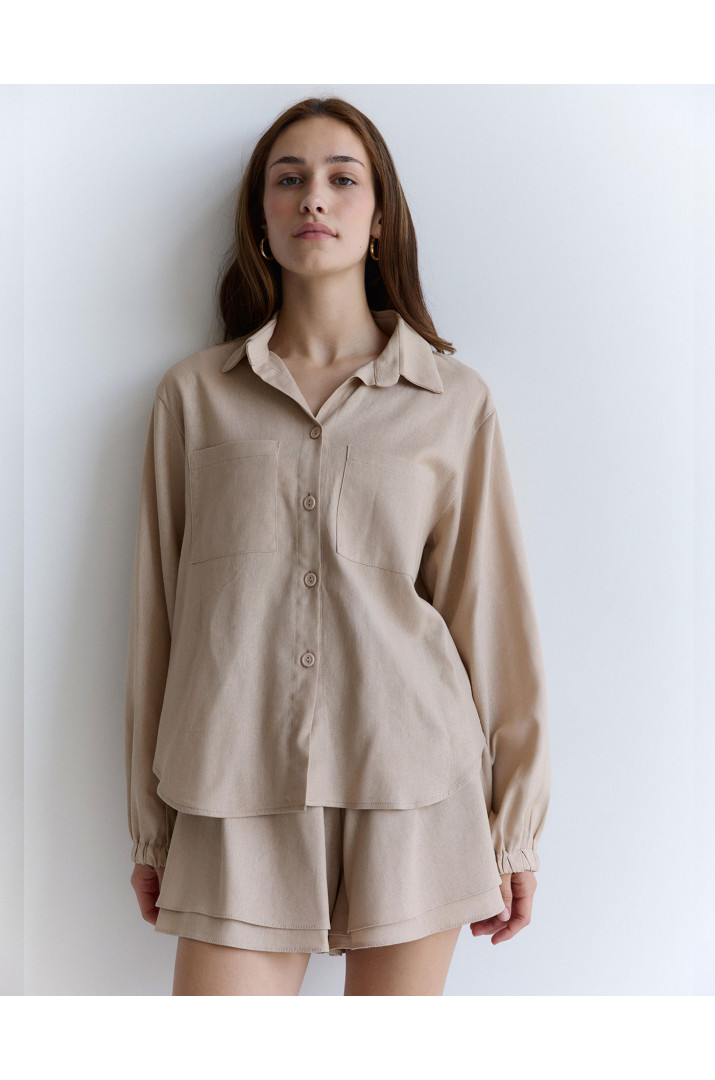 Сорочка з резинкою на манжетах льон