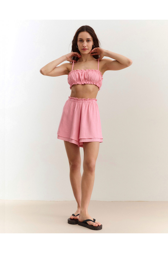 Шорти з подвійним воланом льон